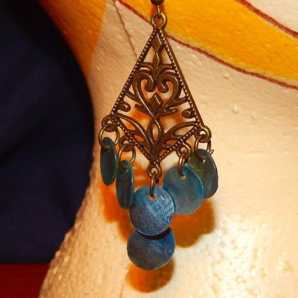 BoHo Dangle Abalone Shell Earrings - Picture 3 of 10